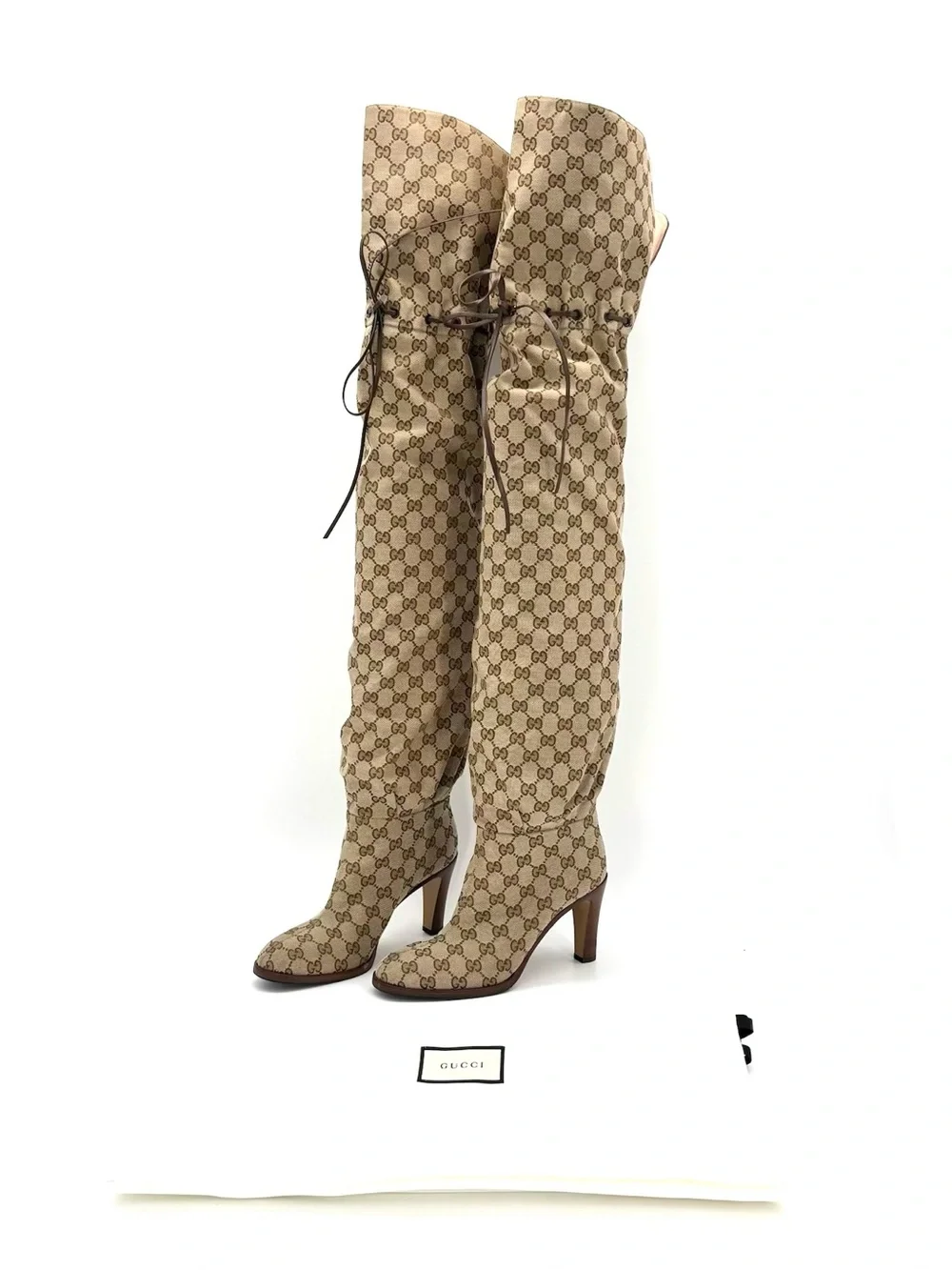 Gucci Lisa GG Monogram Slouch Thigh High Pull On Logo Boots 39